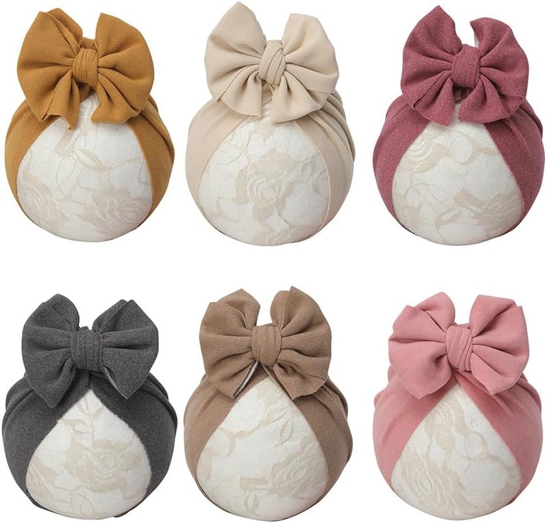 Esumun Baby Girls Hair Bow Turban Hat 6PCS Set, Top Bowknot Head Wrap Beanie India Caps for Infant Toddlers - Image 1